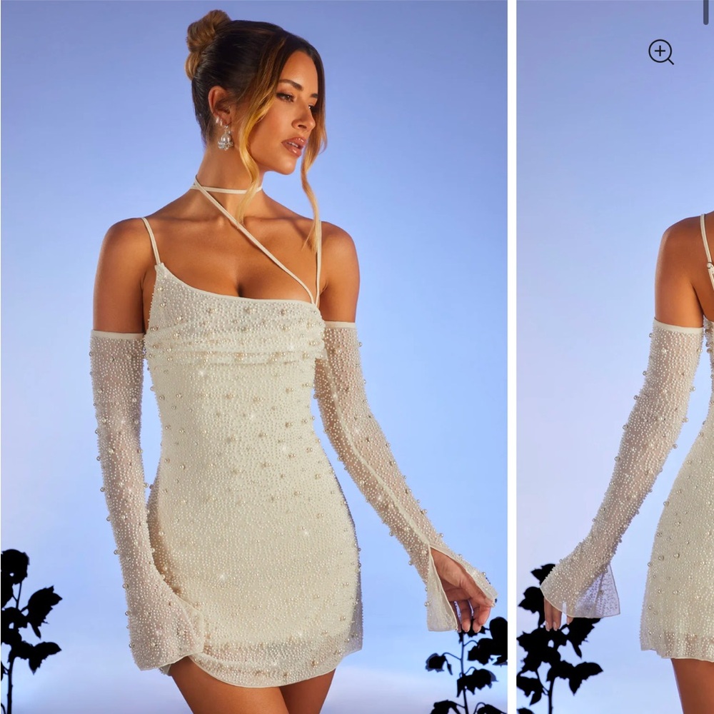 Oh Polly: Elegant Cream Off-Shoulder Dress